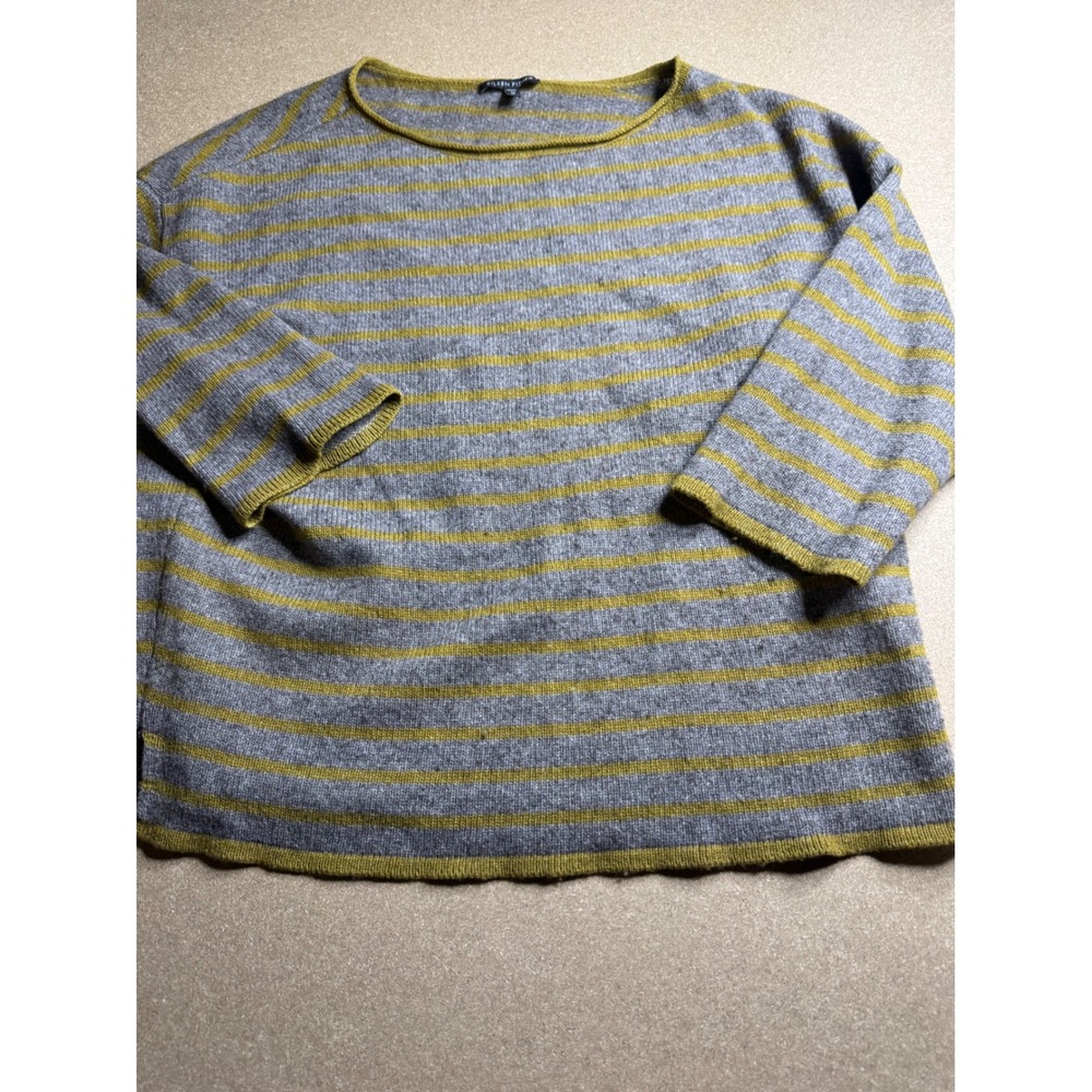 Eileen Fisher Yak Wool Striped Sweater Grey Green Boat Neck M - Picture 3 of 10